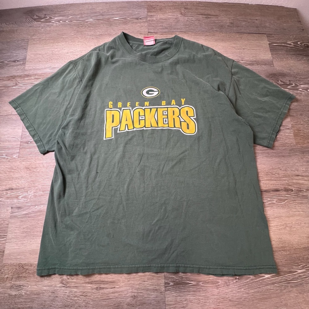 NFL‎ Green Bay Packers T-Shirt Mens XL 2XL Green Vintage Distressed Graphic Tee